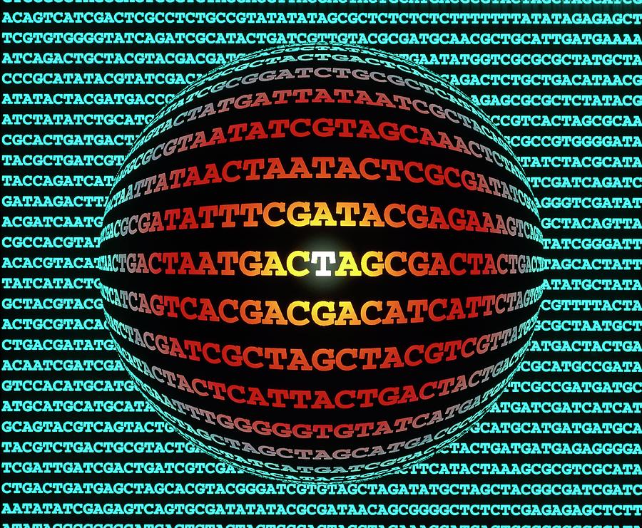 Artwork Of A Dna Sequence Around A Sphere Photograph by Science Photo Library