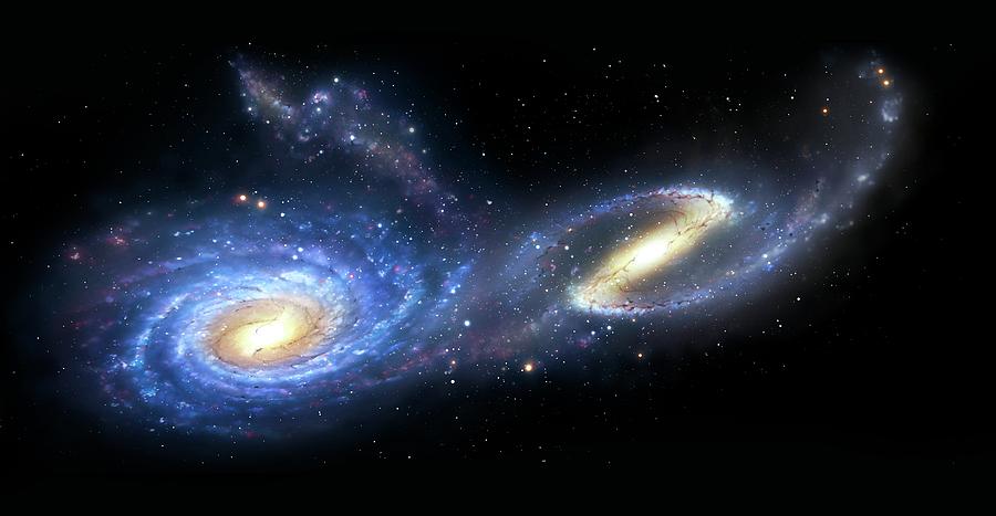 Artwork Of A Pair Of Interacting Galaxies Photograph by Mark Garlick