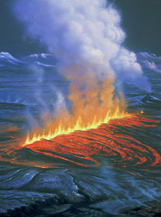 Artwork Of Fissure Eruption Photograph by David Hardy/science Photo Library