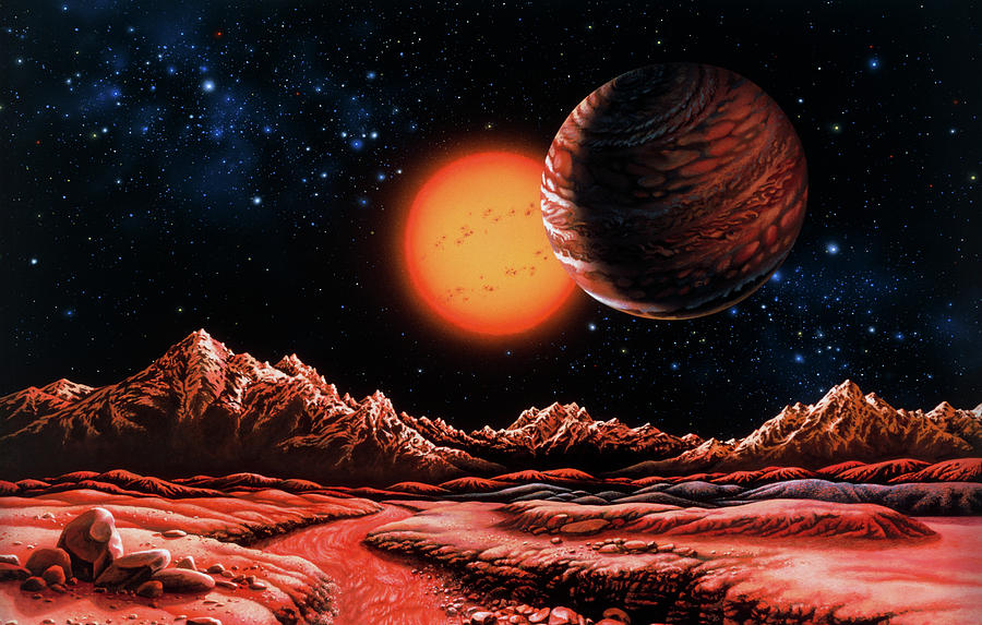 Planet Photograph - Artwork Of Planet Gliese 876b And Star From A Moon by Lynette Cook/science Photo Library