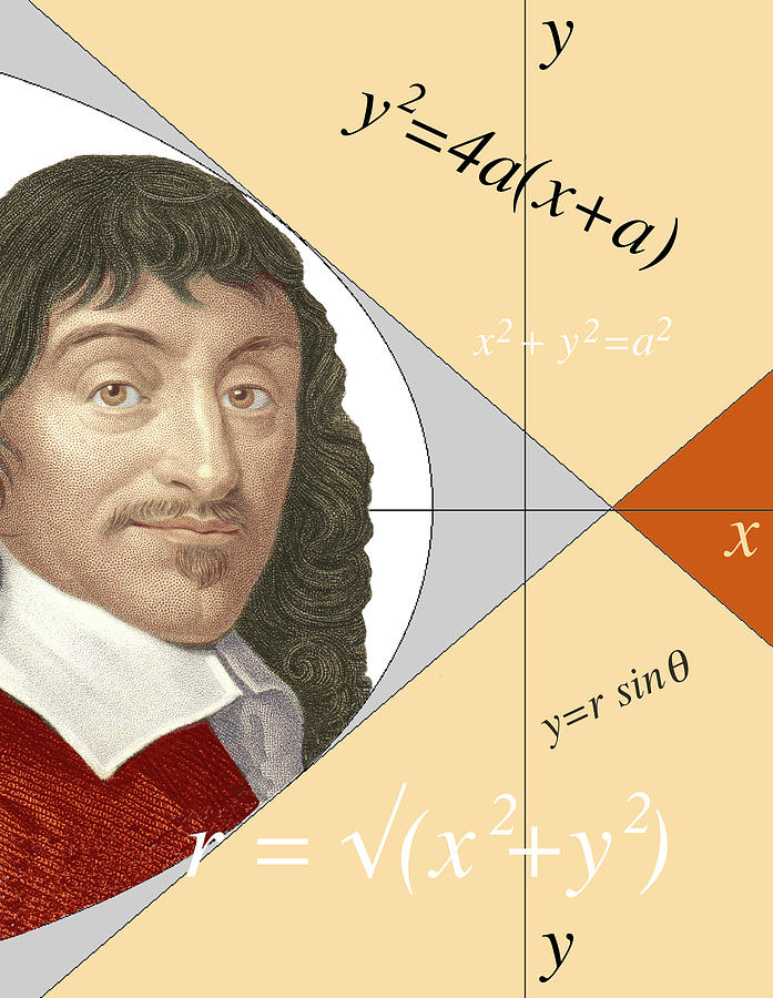Artwork Of Rene Descartes With Equations And Lines Photograph by Sheila Terry/science Photo Library