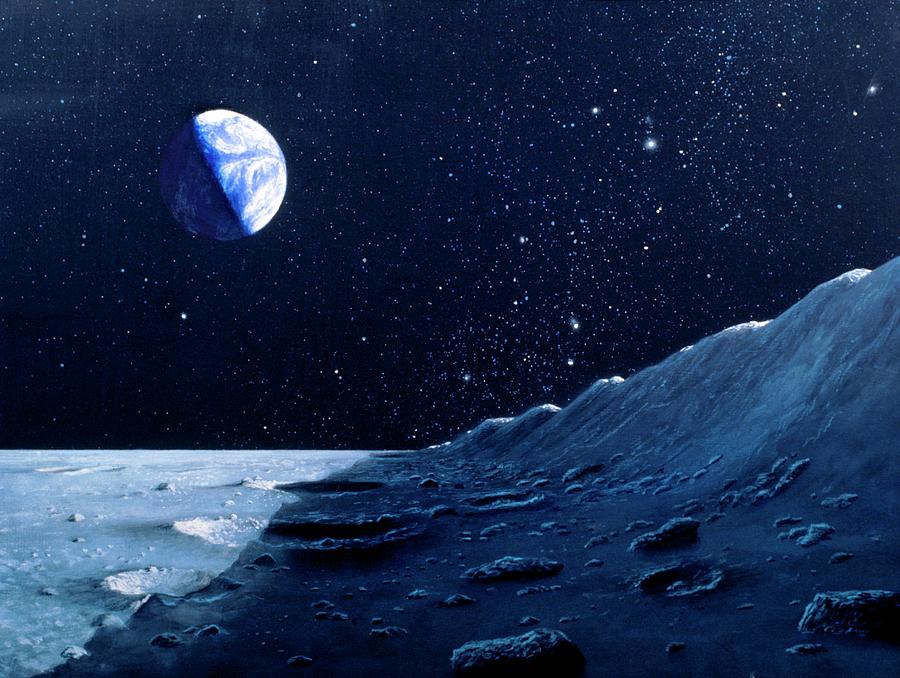 Artwork Showing The Earth Above The Lunar Horizon Photograph by Chris Butler/science Photo Library