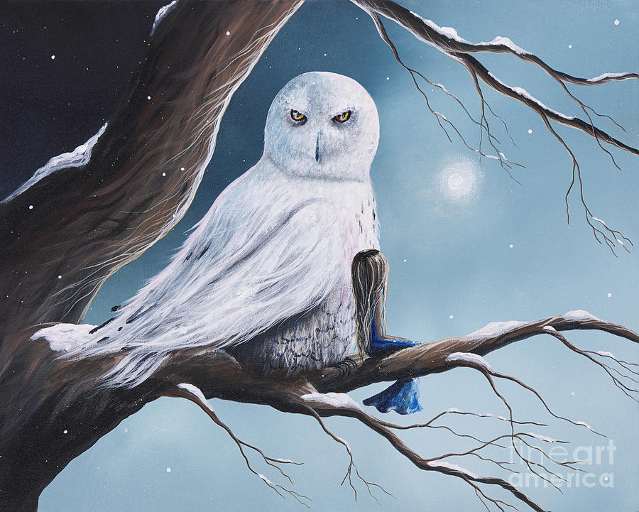 White Snow Owl Painting Painting by Moonlight Art Parlour
