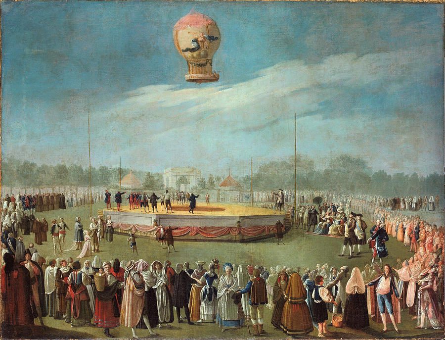 Ascent of a Balloon in the Presence of the Court of Charles IV Painting by Antonio Carnicero
