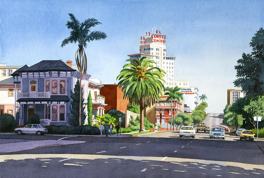 San Diego Painting - Ash and Second Avenue in San Diego by Mary Helmreich