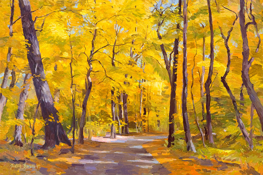 Ash Trees at Fall in the Morton Arboretum Painting by Judith Barath