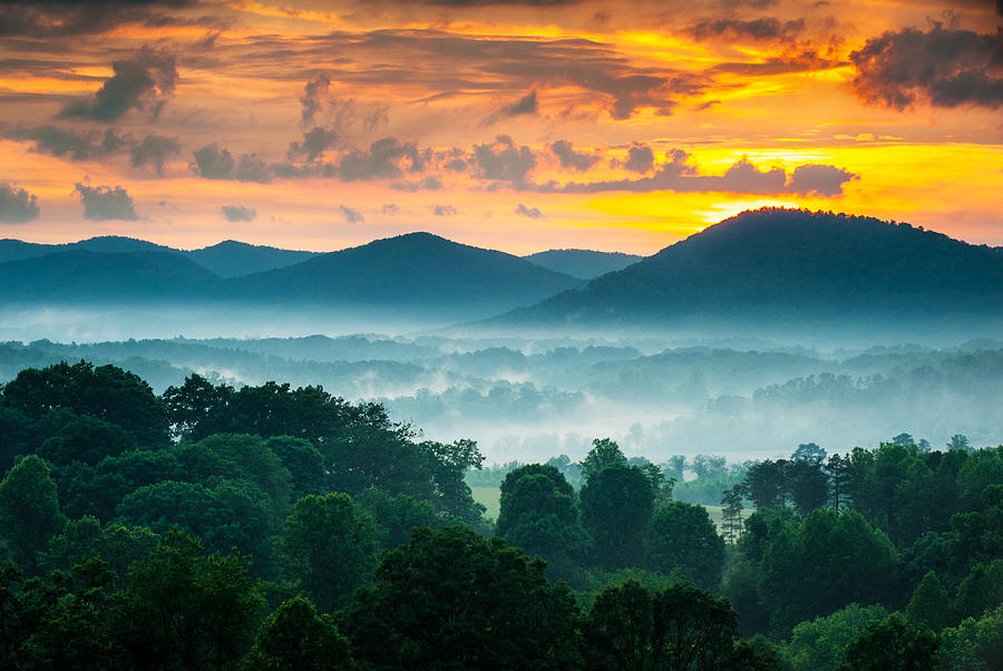 Sunset Photograph - Asheville NC Blue Ridge Mountains Sunset - Welcome to Asheville by Dave Allen
