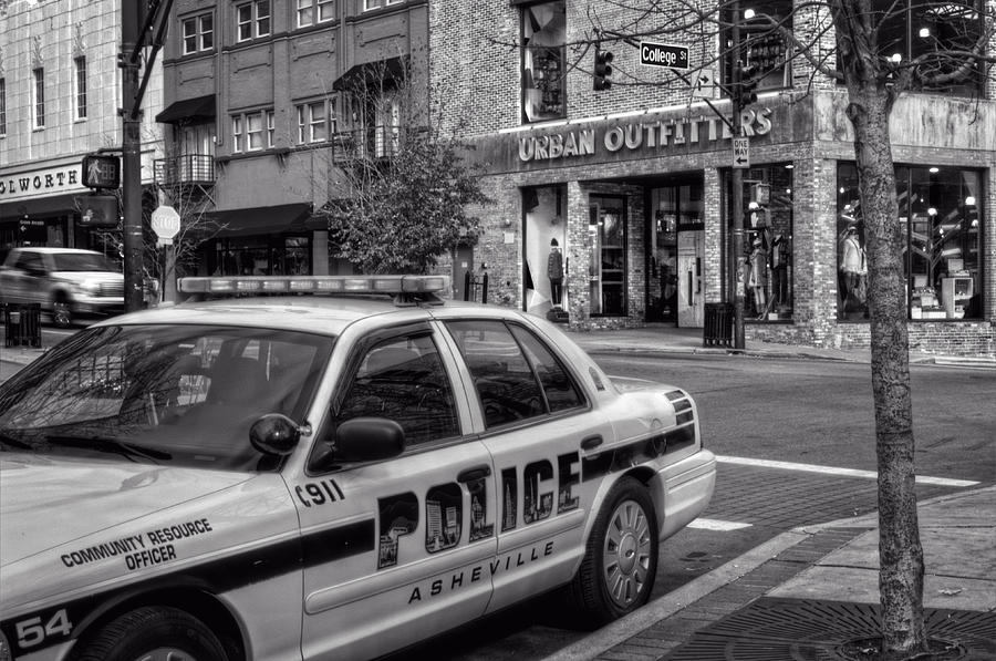 Mountain Photograph - Asheville PD Car 54 in Black and White by Greg and Chrystal Mimbs