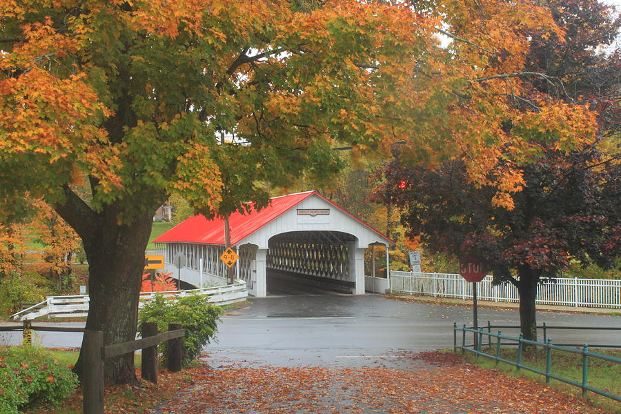 Ashuelot Covered Bridge Autumn Rain Photograph by John Burk