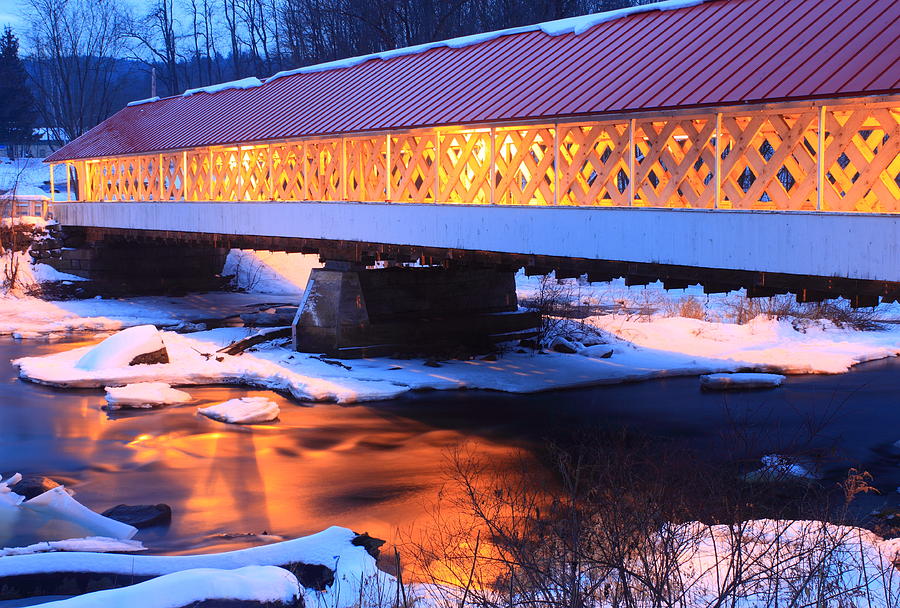 Ashuelot Covered Bridge Winter Reflection Photograph by John Burk