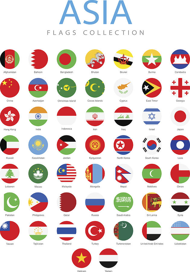 Asia - Rounded Flags - Illustration Drawing by Pop_jop