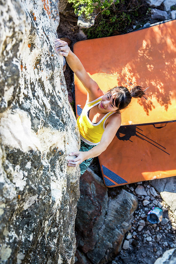 Cheerful Photograph - Asian, Athletic Female Climbs by Alexandra Simone Cheerful Photograph - Asian, Athletic Female Climbs by Alexandra Simone
