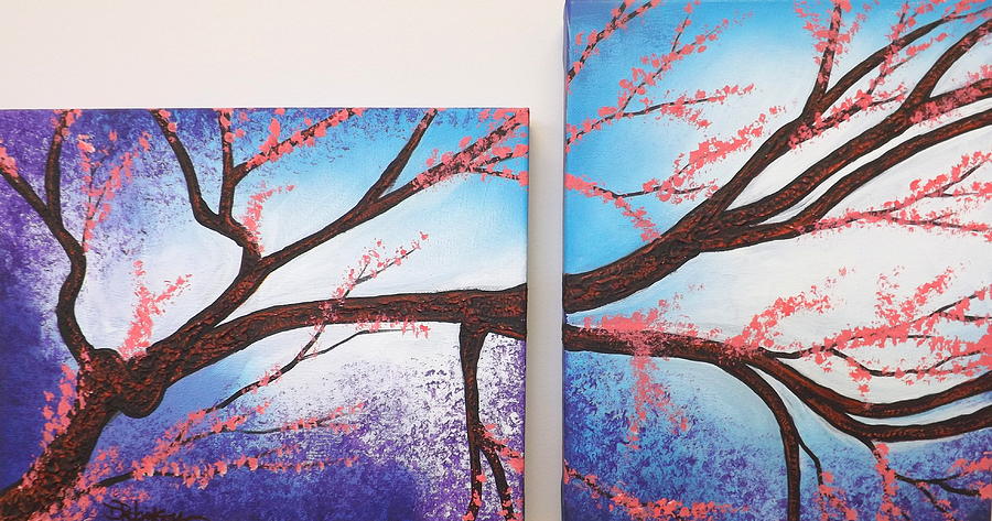 Asian Bloom Triptych 1 2 Painting by Darren Robinson