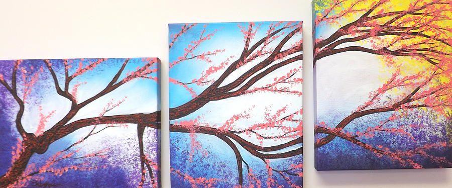 Asian Bloom Triptych Painting by Darren Robinson