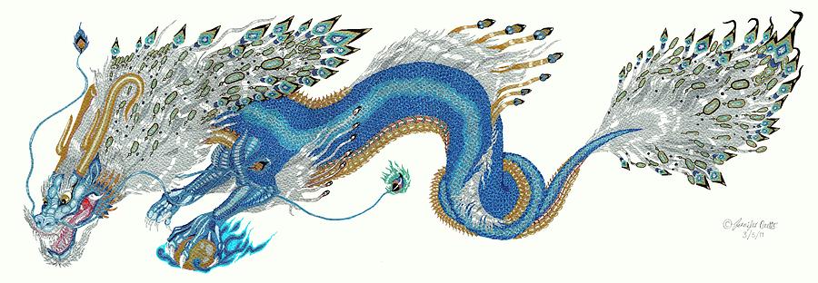 Dragon Drawing - Asian Blue Lung by Jennifer  Anne Esposito