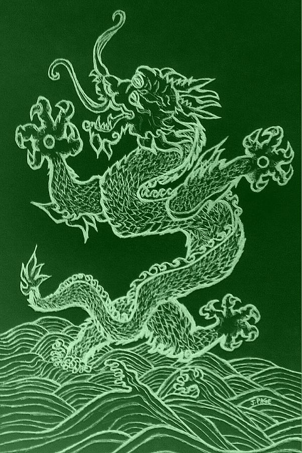 Bruce Lee Drawing - Asian Dragon in Green by Jason Page