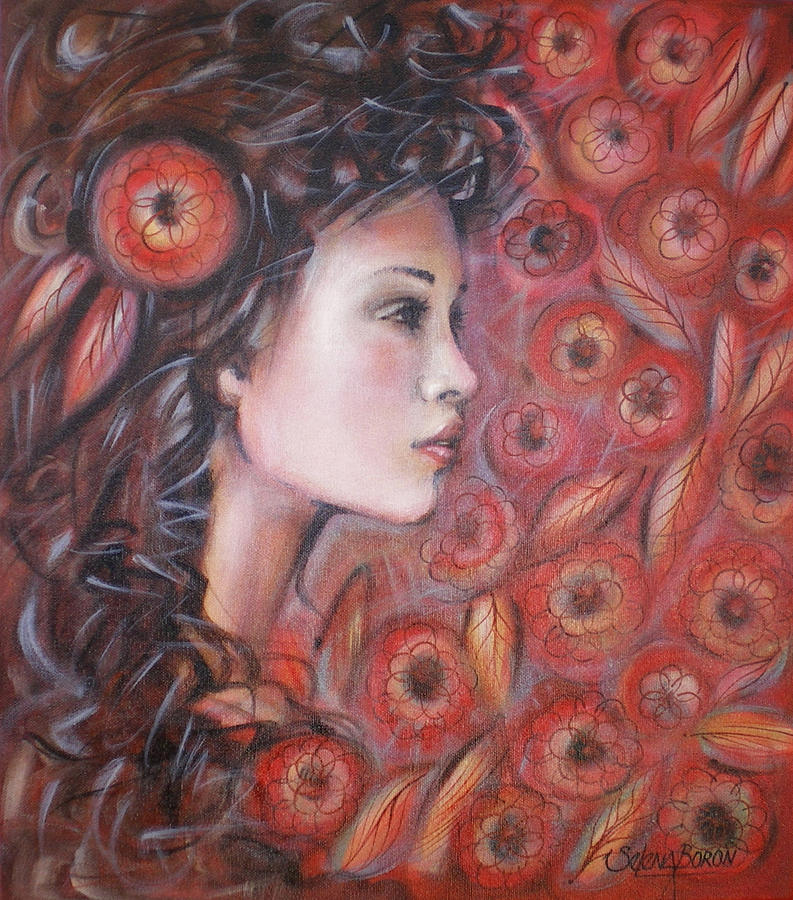 Asian Dream In Red Flowers 010809 Painting by Selena Boron