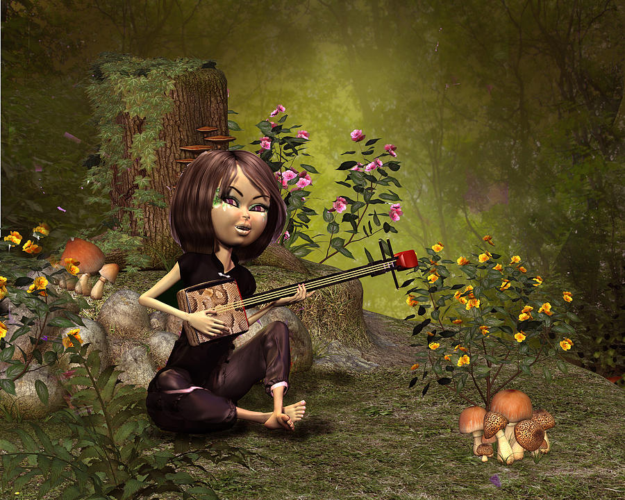 Asian Lady in the woods Digital Art by John Junek