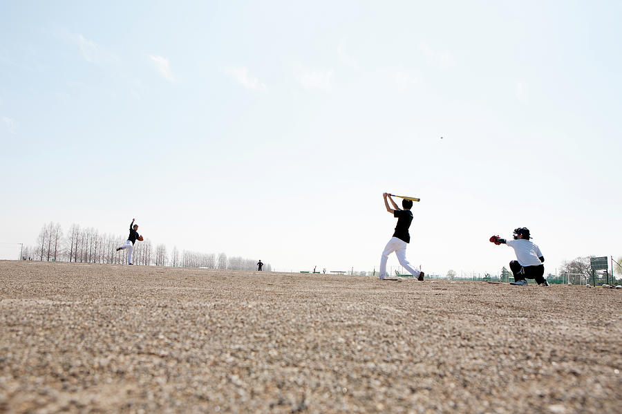 Asian Men Playing Baseball Photograph by Kohei Hara