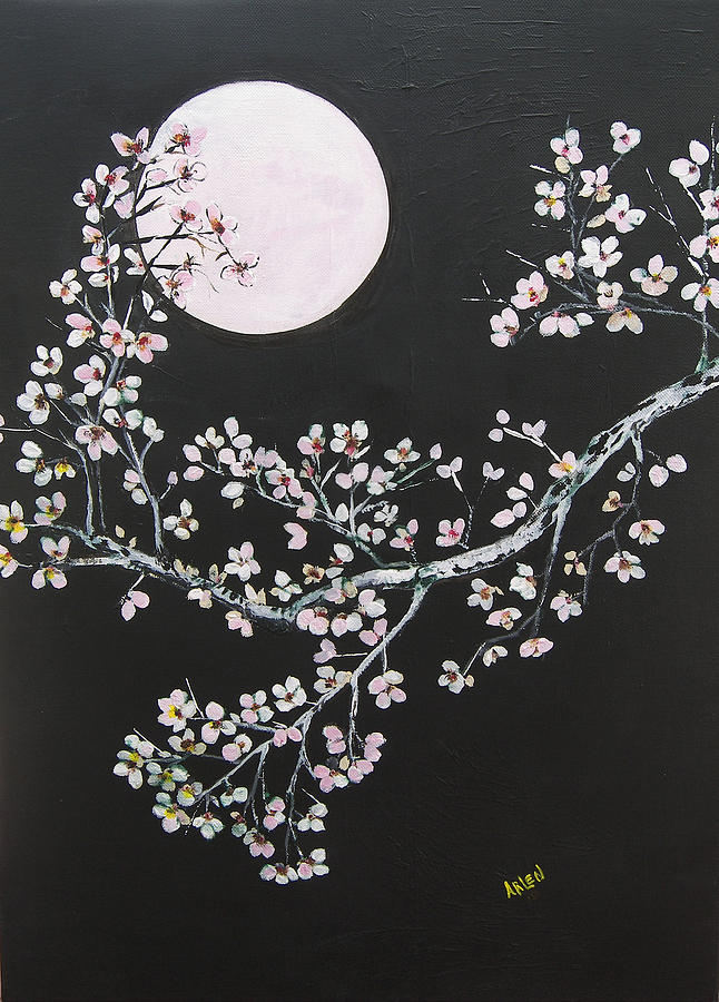 Asian Moon Painting by Arlen Avernian - Thorensen