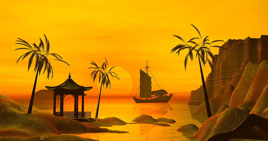 Asian Ocean sunset Digital Art by John Junek