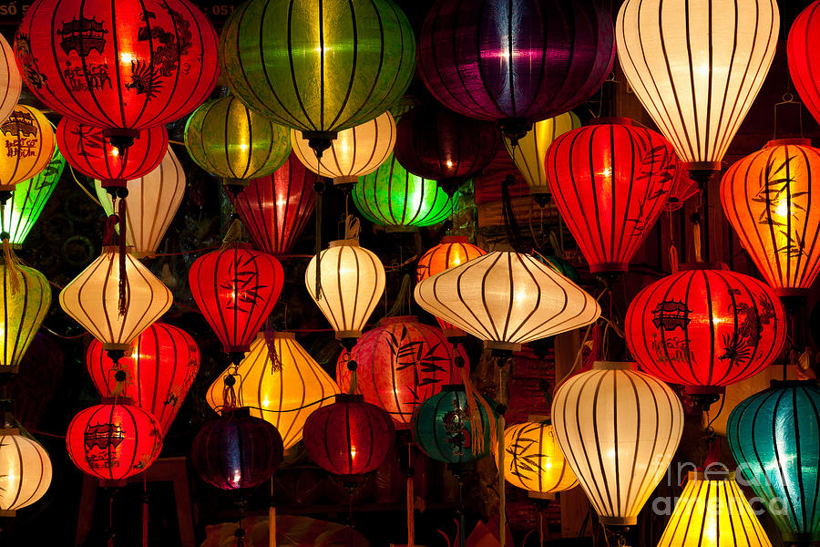 Lamp Photograph - Asian Silk lanterns by Fototrav Print