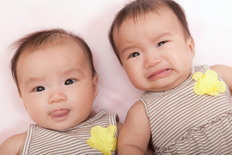Asian Twin Baby Girls, Chinese Infants Happy, Sad, Cheerful, Crying Photograph by YinYang