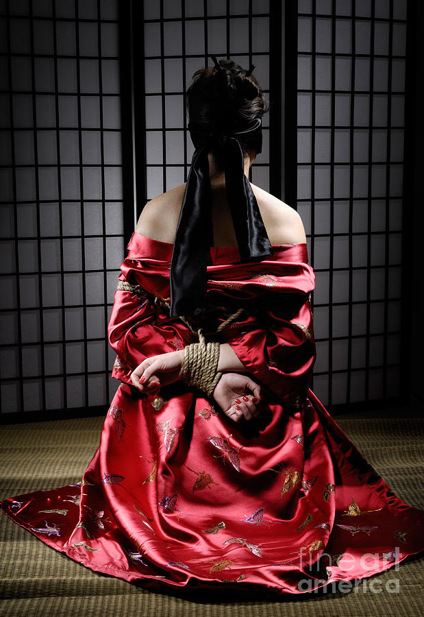 Rope Photograph - Asian Woman with Her Hands Tied Behind Her Back by Maxim Images Exquisite Prints