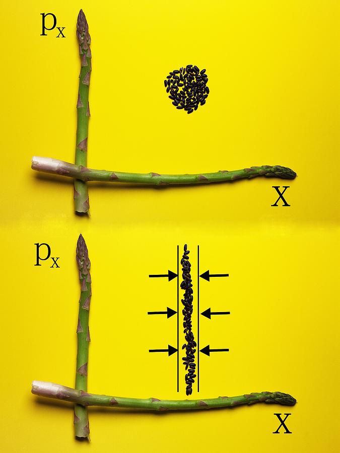 Asparagus Photograph - Asparagus and black rice depicting Heisenberg Uncertainty food physics by Paul Ge