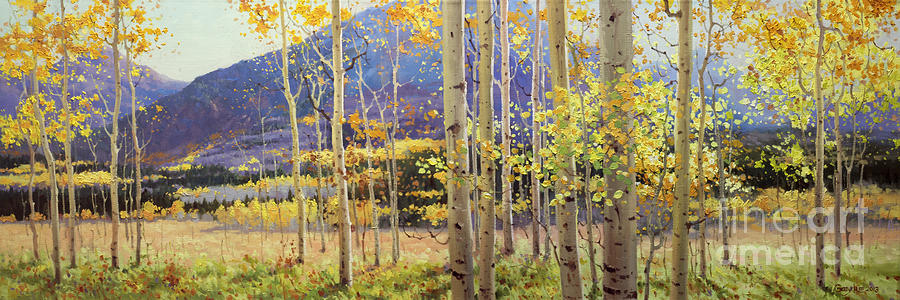 Panorama view of Aspen Trees Painting by Gary Kim