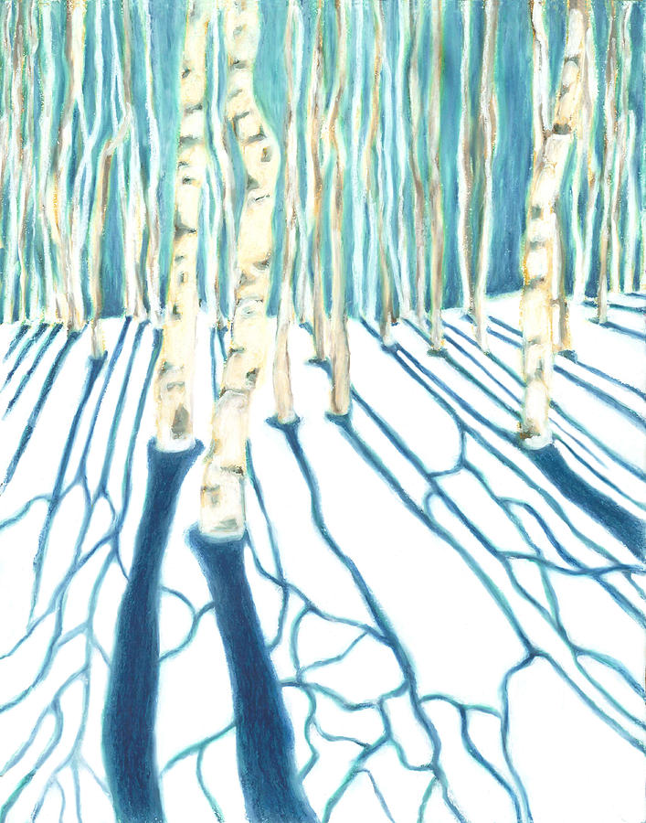 Aspen Snow Shadows Painting by Carrie MaKenna