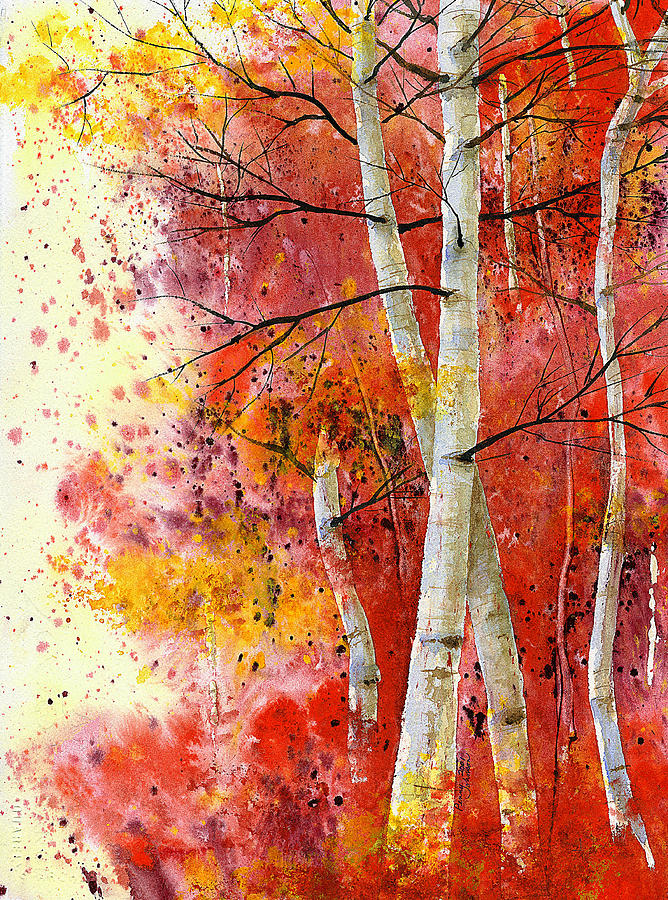 Fall Painting - Aspens Ablaze by Penny Johnson