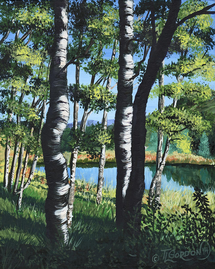 Aspens and Pond Painting by Timithy L Gordon