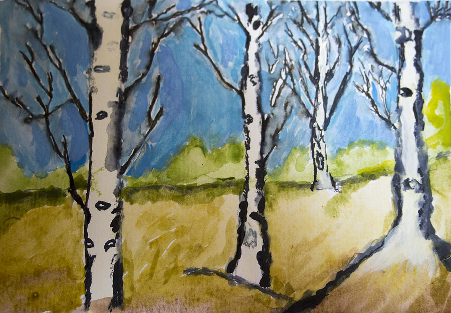 Aspens in Fall Painting by Cathy Anderson