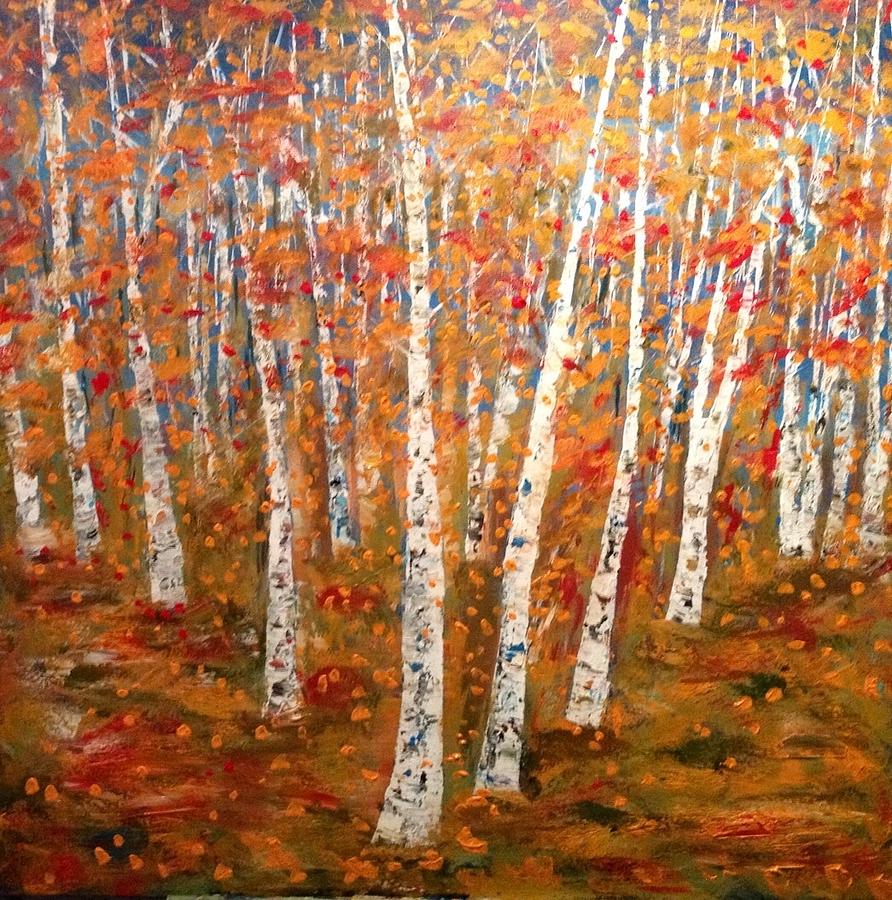 Aspens with Falling Leaves Painting by Desmond Raymond
