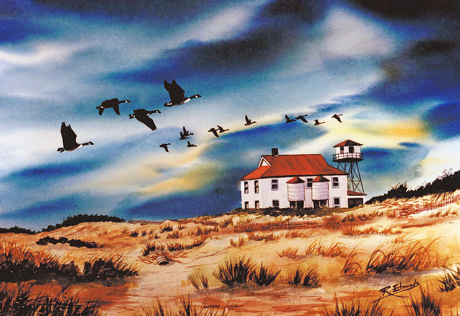 Geese Painting - Assateague Coast Guard Station by Raymond Edmonds