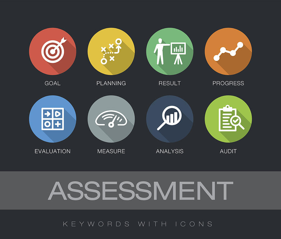 Assessment keywords with icons Drawing by Enis Aksoy