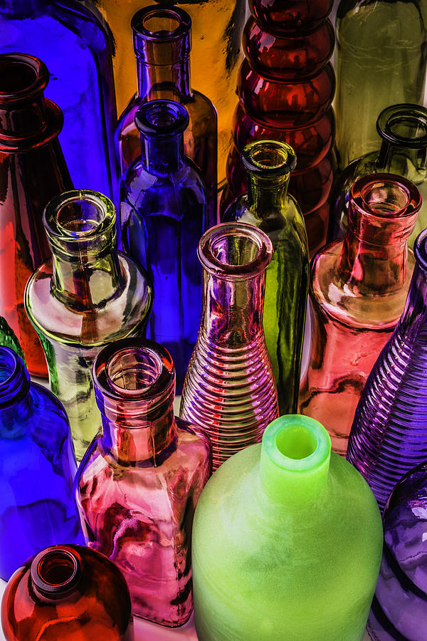 Bottle Photograph - Assorted Colored Bottles by Garry Gay
