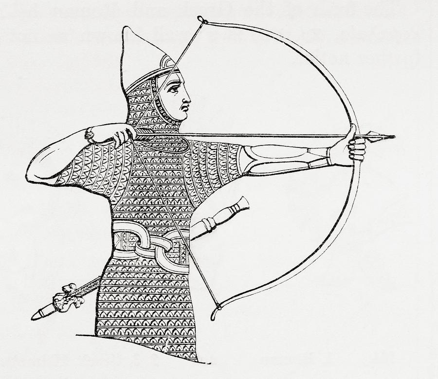 Clothing Photograph - Assyrian Archer Wearing A Cuirass.  From The Imperial Bible Dictionary, Published 1889 by Bridgeman Images