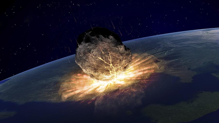 Asteroid hitting earth, artwork Drawing by Andrzej Wojcicki