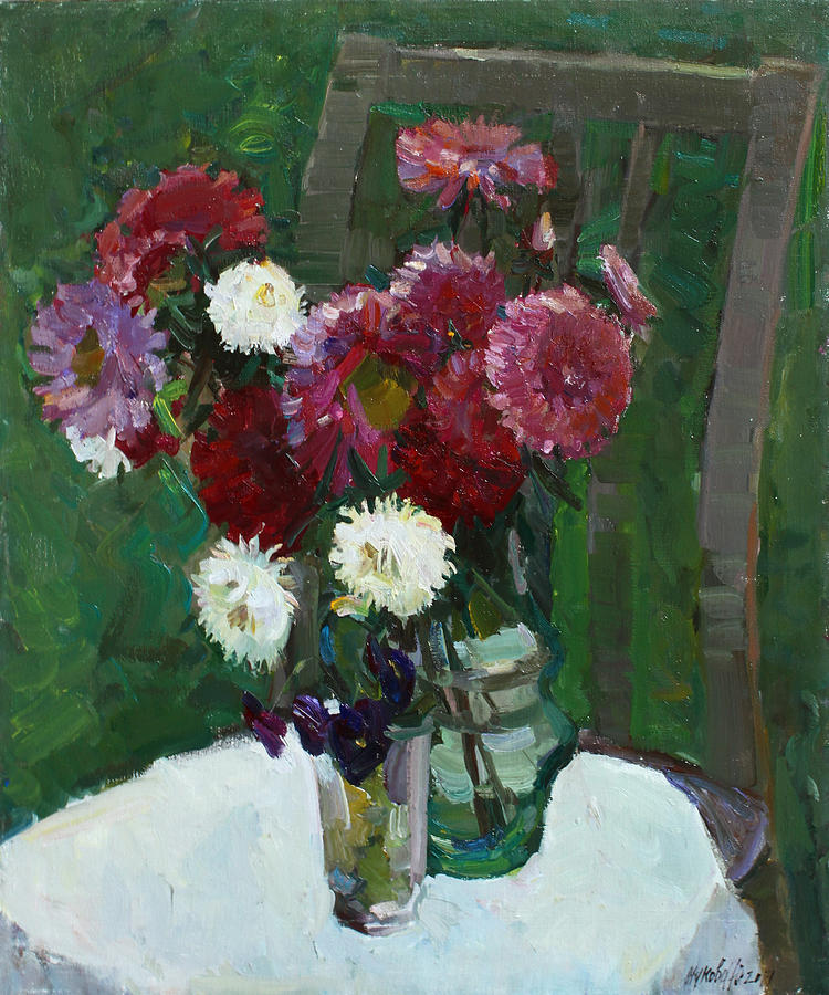 Asters in the first frosts Painting by Juliya Zhukova