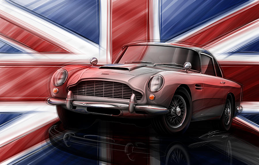 Flag Digital Art - Aston Martin DB5 1963 by Etienne Carignan