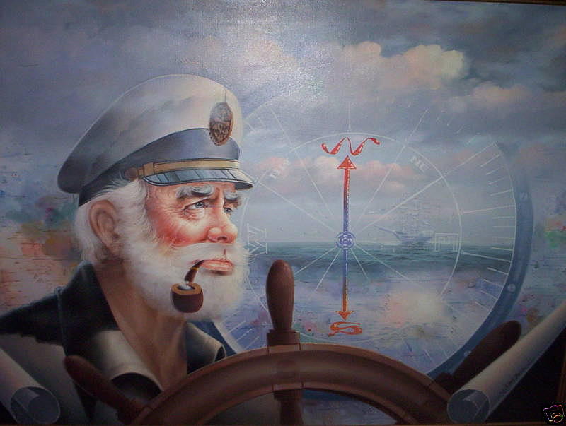 ASTOUNDING SEA CAPTAIN ORIGINAL or Map Captain 1987 Painting by Yoo Choong Yeul