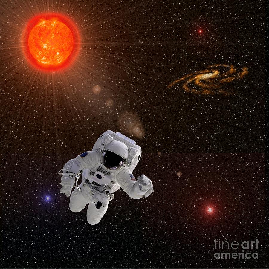 Space Photograph - Astronaut And Sun With Stars by Henrik Lehnerer
