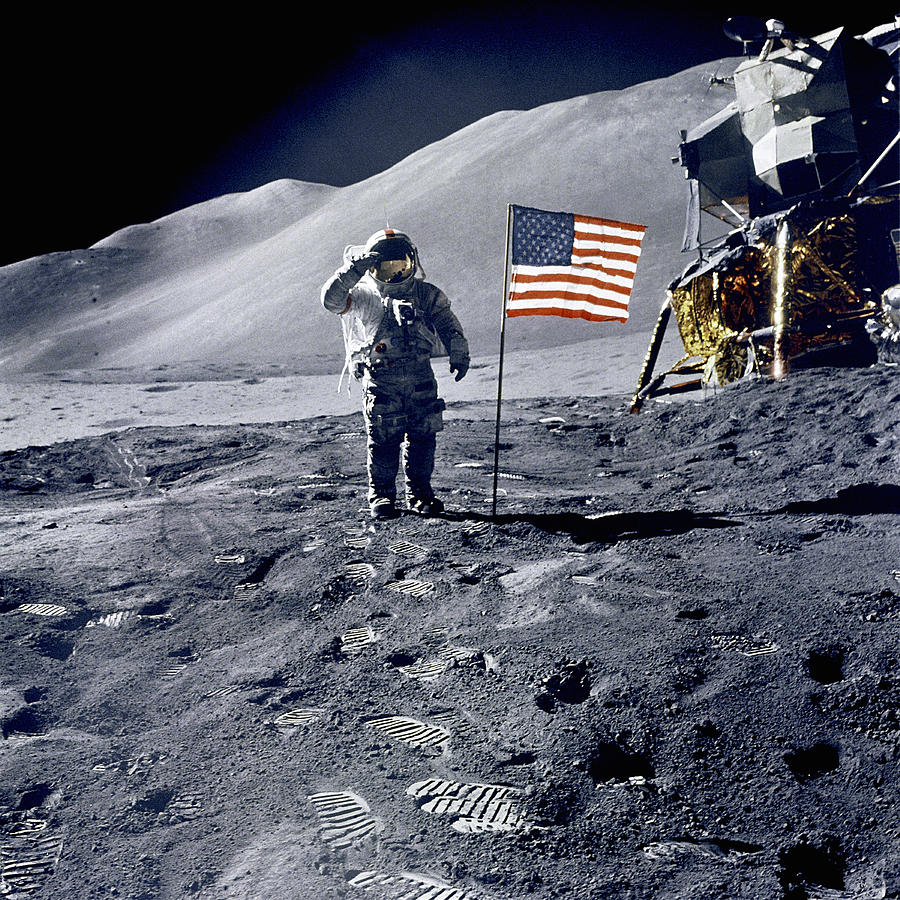 Astronaut David Scott salutes flag during Apollo 15 mission. Photograph by Michael Dunning