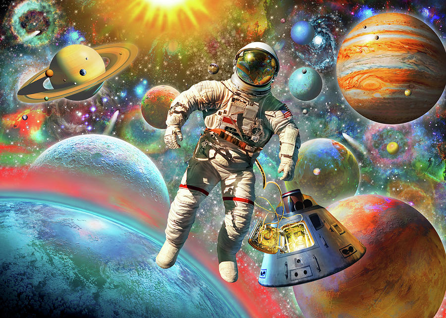 Space Painting - Astronaut Floating In Space by MGL Meiklejohn Graphics Licensing