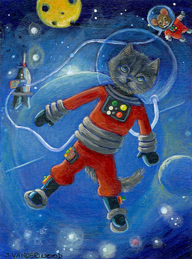 Astronaut Kitty Painting by Jacquelin L Westerman