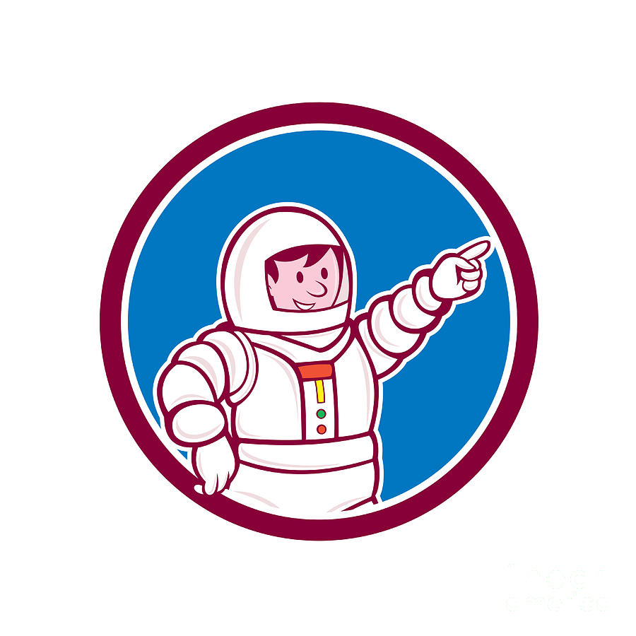 Space Digital Art - Astronaut Pointing Front Circle Cartoon by Aloysius Patrimonio