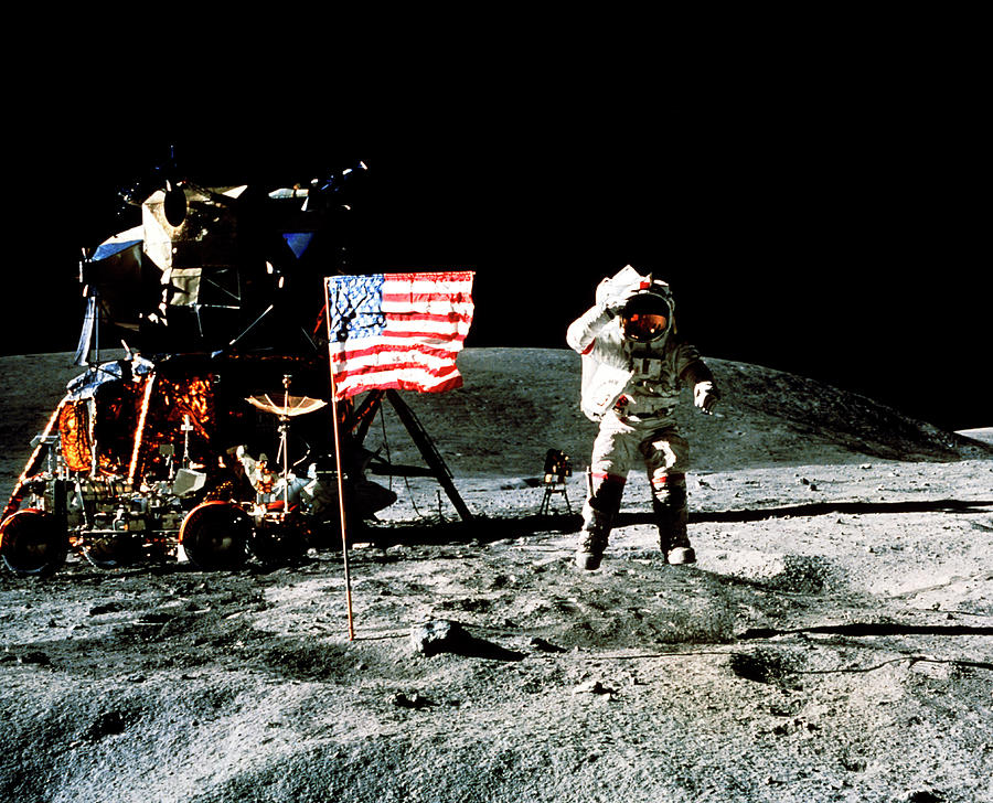 Astronaut Saluting Us Flag On The Moon Photograph by Nasa/science Photo Library