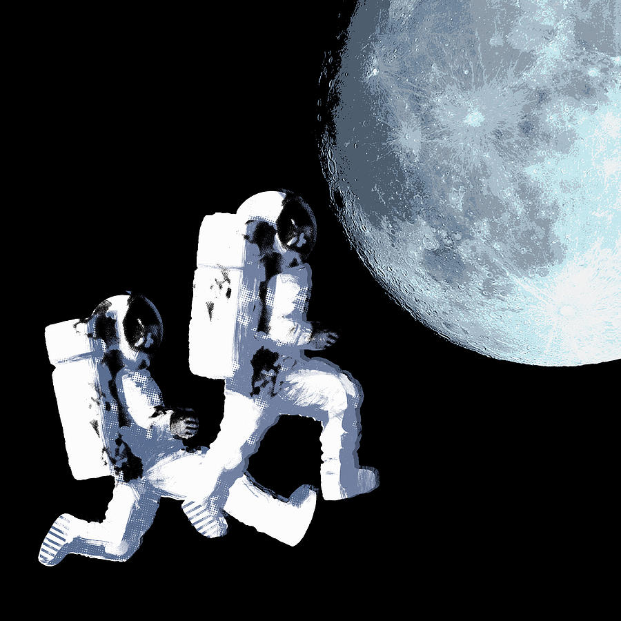 Astronauts Space Walking Toward Moon Photograph by Ikon Ikon Images
